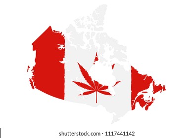 Map of Canada with Marijuana Leaf. Hand Painted with Brush. Vector Illustration.