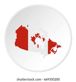 Map of Canada in national flag colors icon in flat circle isolated on white vector illustration for web