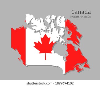 Map of Canada with national flag. Highly detailed editable map of Canada, North America country territory borders. Political or geographical design element vector illustration on gray background