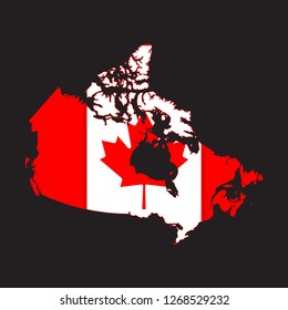 Map of Canada with an official flag. Illustration on black background