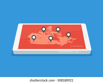 Map of Canada on Smartphone with GSP Markers