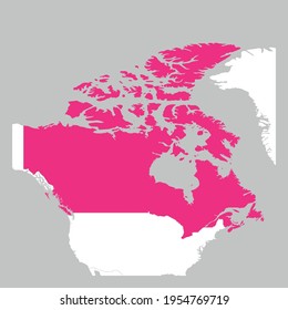 Map of Canada pink highlighted with neighbor countries