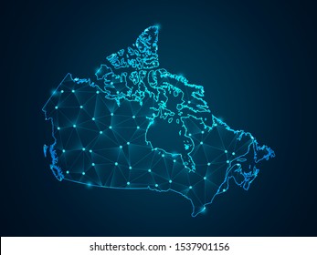 Map Of Canada Point Scales On Dark Background. Wire Frame 3D Mesh Polygonal Network Line, Design Sphere, Dot And Structure. Vector Illustration Eps 10.