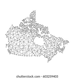 Map of Canada from polygonal black lines and dots of vector illustration