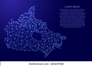 Map of Canada from polygonal blue lines and glowing stars vector illustration