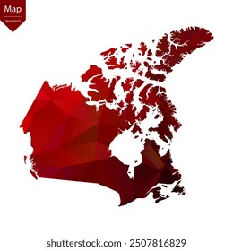 Map of Canada - Red Geometric Rumpled Triangular , Polygonal Design. Vector illustration eps 10.