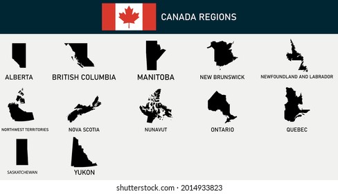 Map of Canada regions outline silhouette vector illustration
