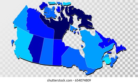 Map of Canada in Shades of Blue Isolated on Transparent Background