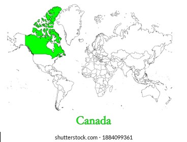 Karte von Kanada.  Die Karte zeigt die Lage Kanadas in der Welt. Die Vektorgrafik eignet sich für Drucke aller Größen. Eine einzelne Karte auf weißem Hintergrund.