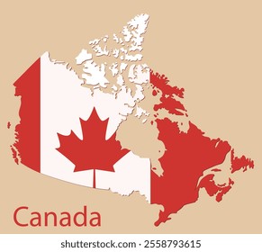 Map of Canada. Silhouette of Canada in flag colors.