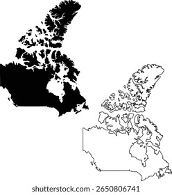 Map of Canada Silhouette Flat and Outline Design
