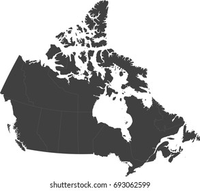 Map of Canada split into individual provinces