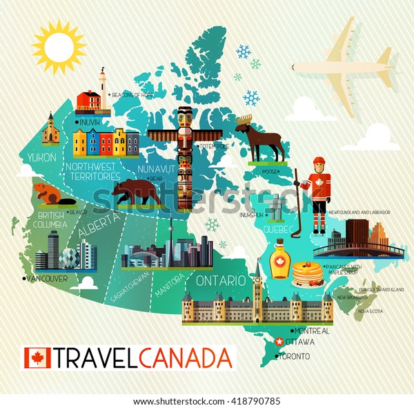 カナダと旅行のアイコンの地図 カナダの旅行の地図 ベクターイラスト のベクター画像素材 ロイヤリティフリー