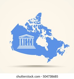 Map of Canada in UNESCO flag colors