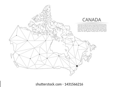 Map of Canada. Vector low-poly image of a global map with lights in the form of a population density of cities consisting of figures, lines and space. Easy to edit
