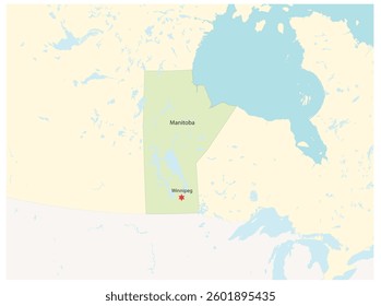 Map of Canada's provinces of Manitoba with Winnipeg as its capital