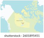 Map of Canada's provinces of Northwest Territories with Yellowknife as its capital
