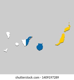 Map of Canary Islands is a state Spain with flag. Vector Illustration