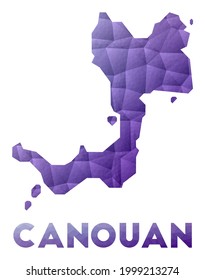 Map of Canouan. Low poly illustration of the island. Purple geometric design. Polygonal vector illustration.