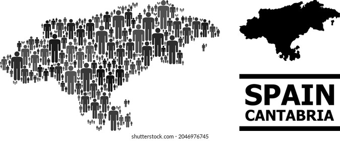 Map of Cantabria Province for demographics applications. Vector population mosaic. Concept map of Cantabria Province made of men icons. Demographic concept in dark gray color shades.