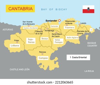 Map of the Cantabria in Spain. Vector illustration