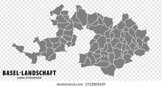 Mapa Cantón de Basilea-Campiña sobre fondo transparente. Mapa del cantón de Basilea-Campiña con municipios en gris para su diseño. Suiza. EPS10.