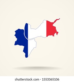 Map Canton of Basel-Stadt (Switzerland) in France flag colors, editable vector. 