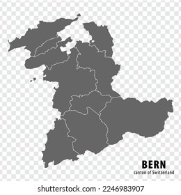 Map of Canton Bern  of Switzerland  on transparent background. Blank map of  Bern   with regions in gray for your web site design, logo, app, UI. Switzerland . EPS10.