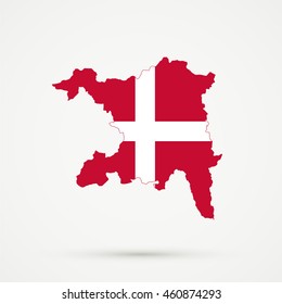 Map of canton (country subdivision) of Aargau, Switzerland in Denmark flag colors