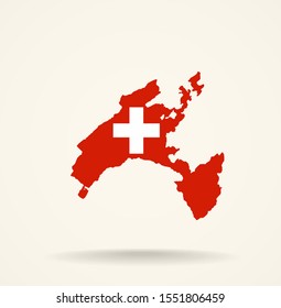 Map Canton of Vaud (Switzerland) in Switzerland flag colors, editable vector. 