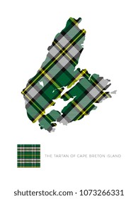 Map Of Cape Breton Island In Canada Filled With Pattern Of Regional Tartan And Fragment Of It On White Background