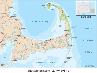 Map of the Cape Cod Peninsula, Massachusetts, USA