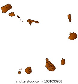 Map of Cape Verde- Map of the city and each border separately. Brown Gold eps Vector Illustration 10