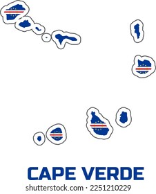 The map of the CAPE VERDE country in the  colors of the  CAPE VERDE country flag.  With the  caption of the name  of the country "CAPE VERDE".