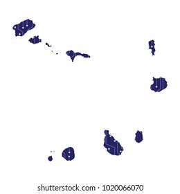 Map of Cape Verde country, Map of Cape Verde with a technological electronics circuit. Map of Cape Verde with electronic circuit.