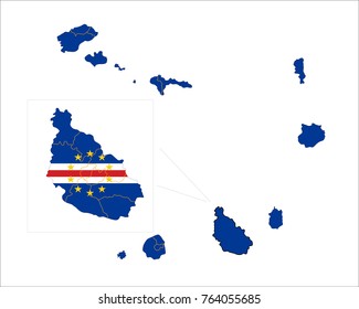 Map Of CAPE Verde With Flag Isolated On White Background.