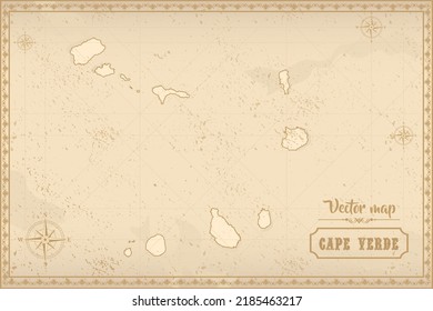 Map of Cape Verde in the old style, brown graphics in retro fantasy style