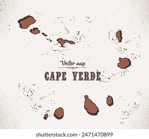 Map of Cape Verde in the old style, brown graphics in retro western style.