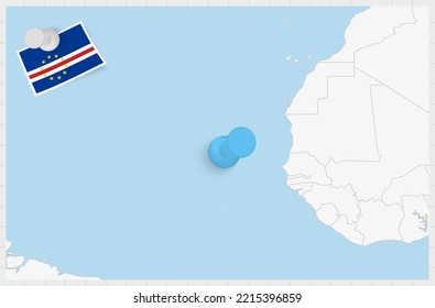 Map of Cape Verde with a pinned blue pin. Pinned flag of Cape Verde, vector illustration.