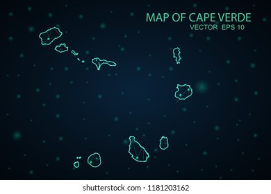 Map Cape Verde. Wire Frame 3D mesh polygonal network line, design sphere,Cape Verde map on dark background. Vector illustration eps 10.