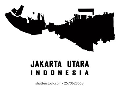 MAP OF THE CAPITAL CITY OF INDONESIA, JAKARTA. IN BLACK. JAKARTA UTARA, NORTH JAKARTA, INDONESIA VECTOR MAP