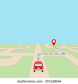 Map with Car and GPS Route on Road, grouped and layered EPS10
