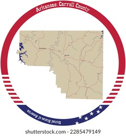 Map of Carroll County in Arkansas, USA arranged in a circle.