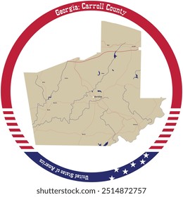 Map of Carroll County in Georgia, USA arranged in a circle.