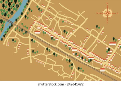 map cartoon illustration with compass