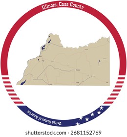 Map of Cass County in Illinois, USA arranged in a circle.