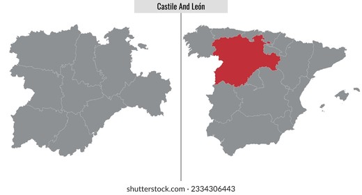 Karte der autonomen Gemeinschaft Kastilien und León Spaniens und Standort auf spanischer Karte