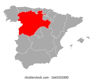 Map of Castile and Leon in Spain on white