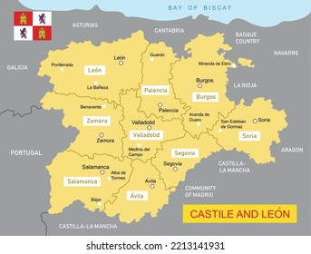 Map of the Castile and Leon in Spain. Vector illustration