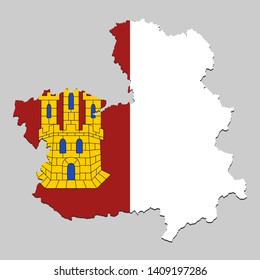 Map of Castilla LaMancha is a state Spain with flag. Vector Illustration